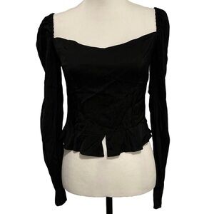 NWT GOOD AMERICAN Too Tempted Satin Black Top. Size 2